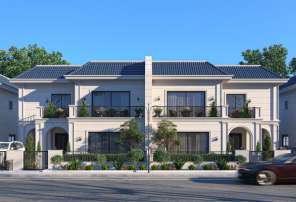 Street elevation render of the Mass Hills 240-T2 villa type